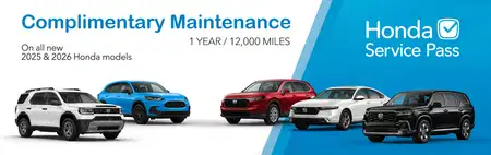 The Honda service pass is presented, featuring the logo and key details regarding vehicle servicing and maintenance.