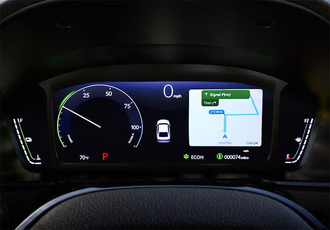 The 10.2-inch digital Driver Information Interface of the 2025 Honda Accord, showing the speedometer and vehicle information.