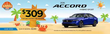 Lease 2026 Honda Accord Hybrid Sport $309
