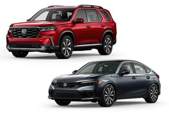 A red Pilot and a gray Civic on a white background.